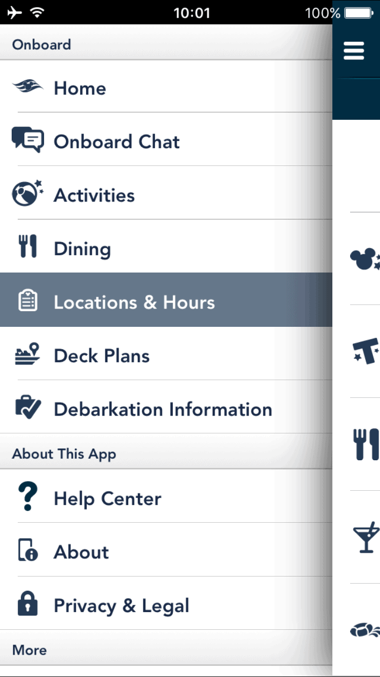 Location and Hours Menu