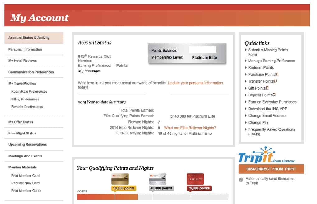 IHG Account Page