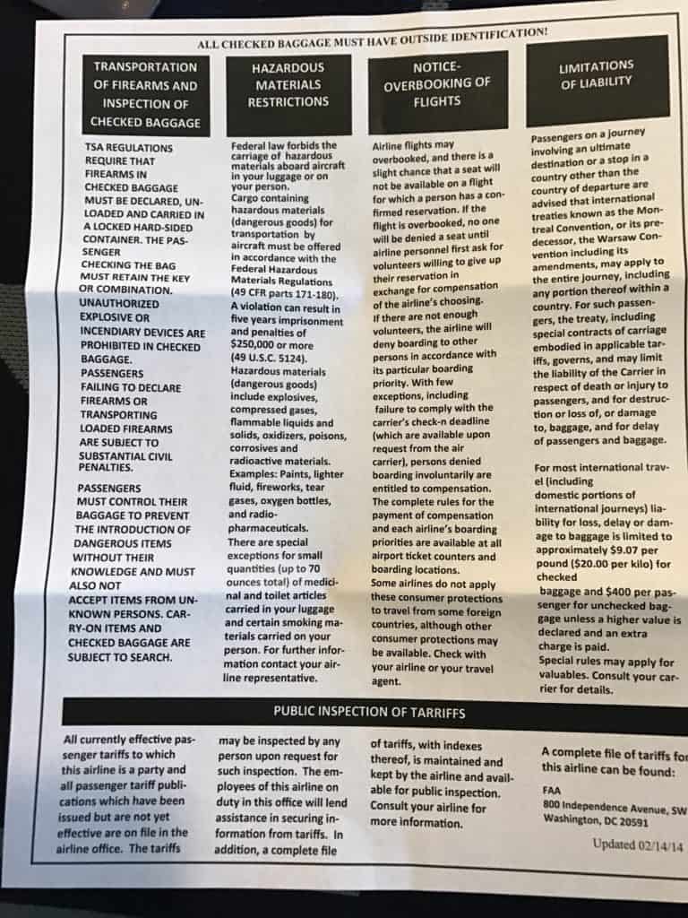 Luggage Information Back Page