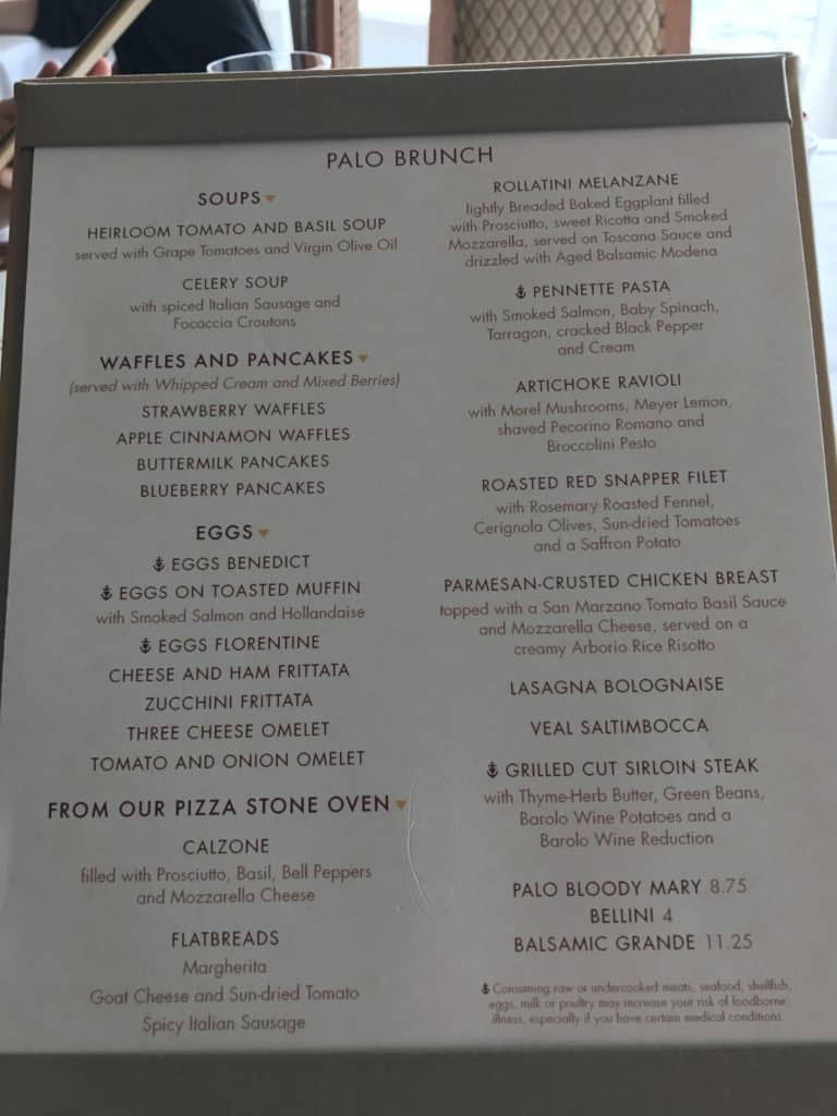 Menu For Palo Entrees