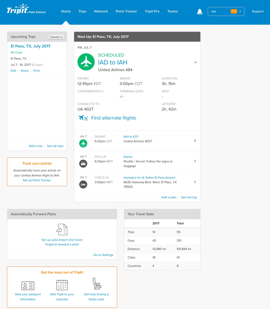 TripIt Dashboard