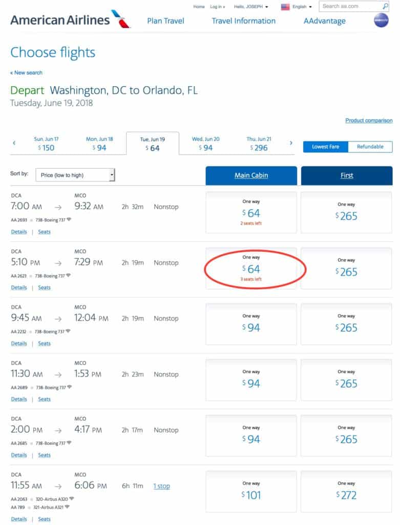 Results for two passengers