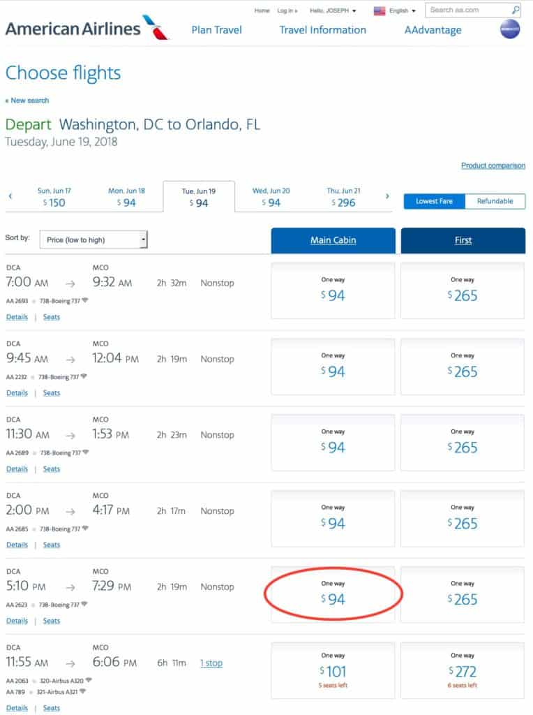 Prices for four passengers
