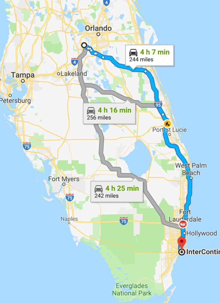 Route from Magic Kingdom to InterContinental Miami