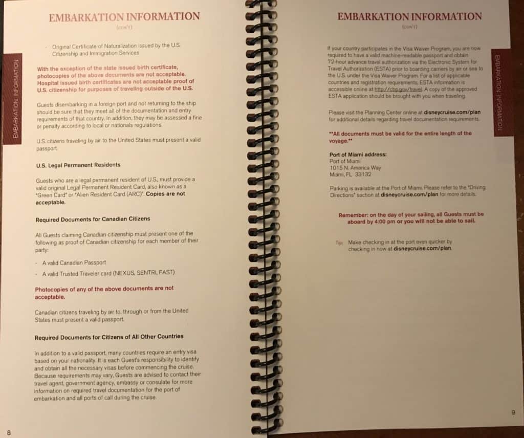 Embarkation Information