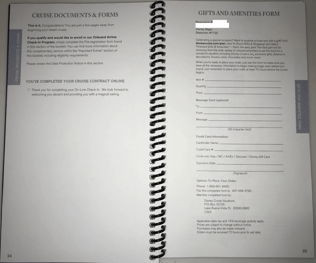 Gifts and Amenities Form