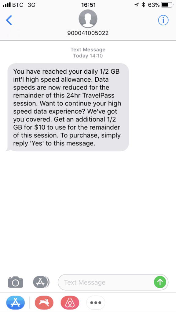 TravelPass Data Allowance Reached
