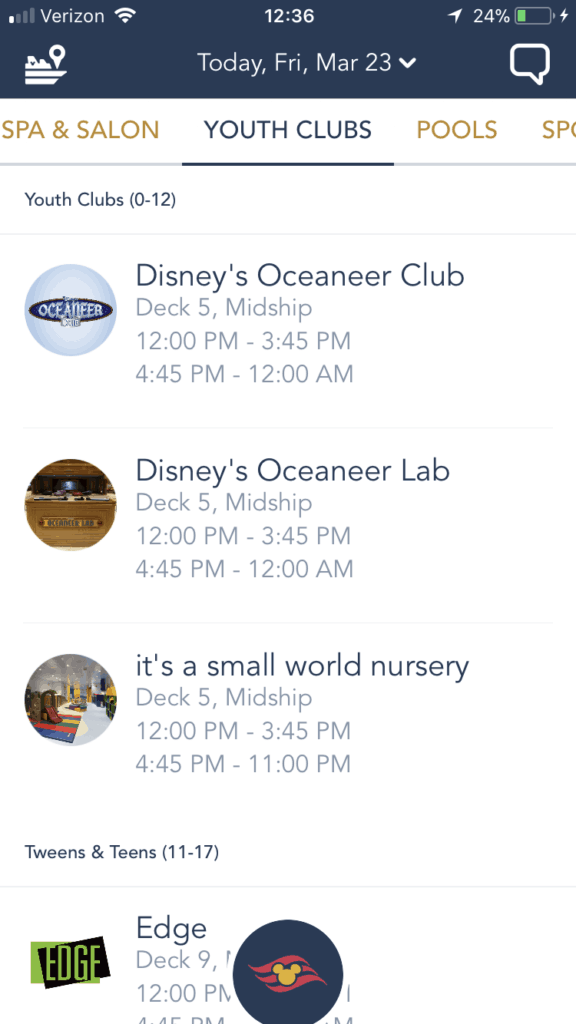 Kids Locations and Times
