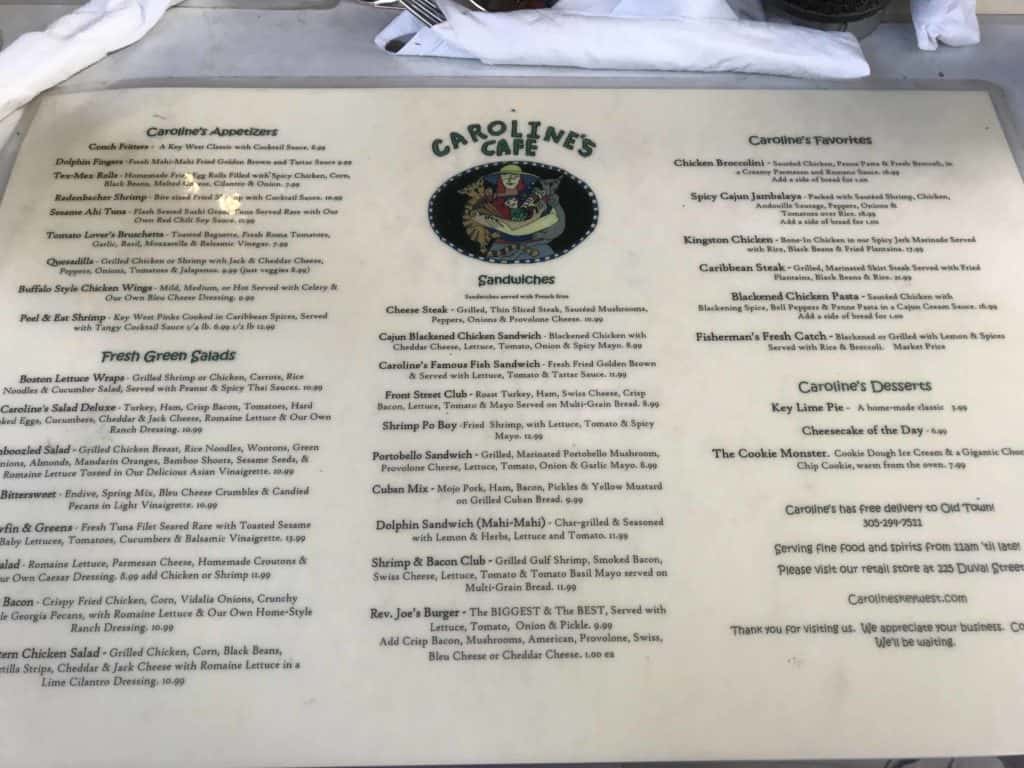 Menu for Caroline's Cafe