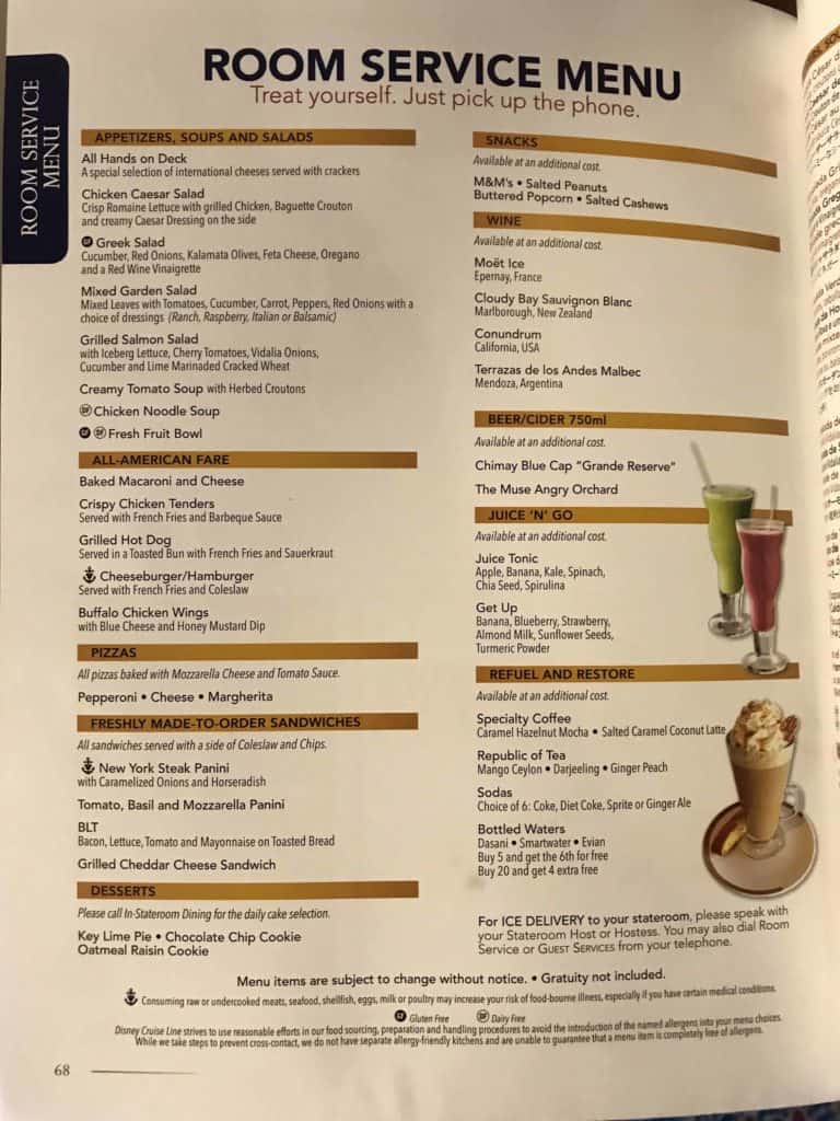 Room Service Menu