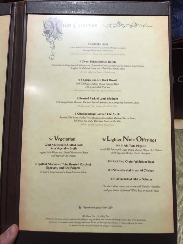 Entrees, Vegetarian, and Lighter Note Offerings