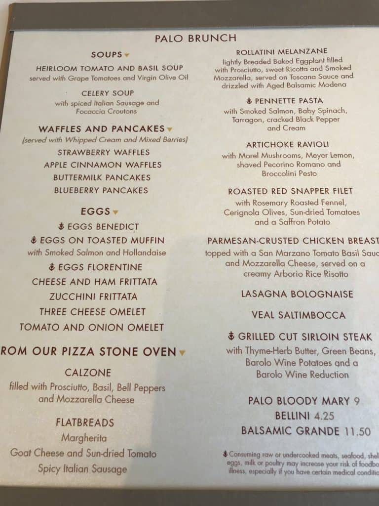 Palo Brunch Menu