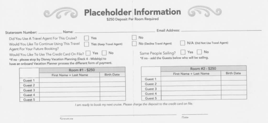 Front of Placeholder Information Form