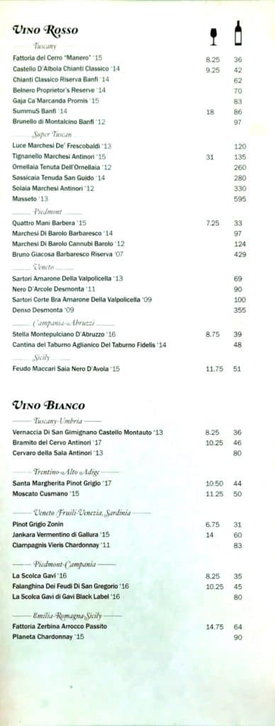 Wine Menu