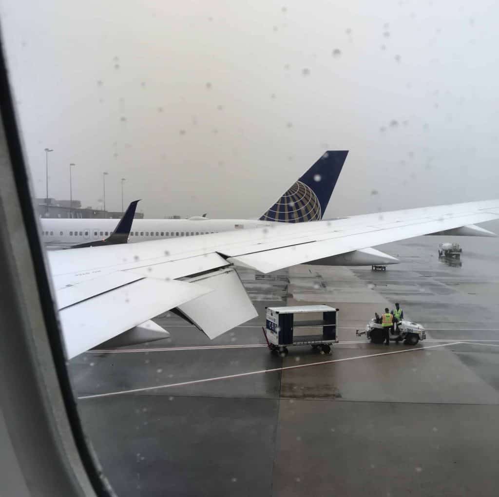 Boarding Our Flight in the Rain