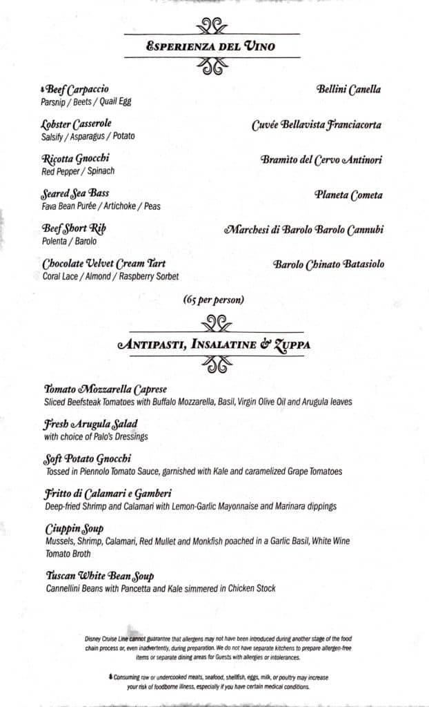 Wine Experience, Anti Pasta, Soup and Salads