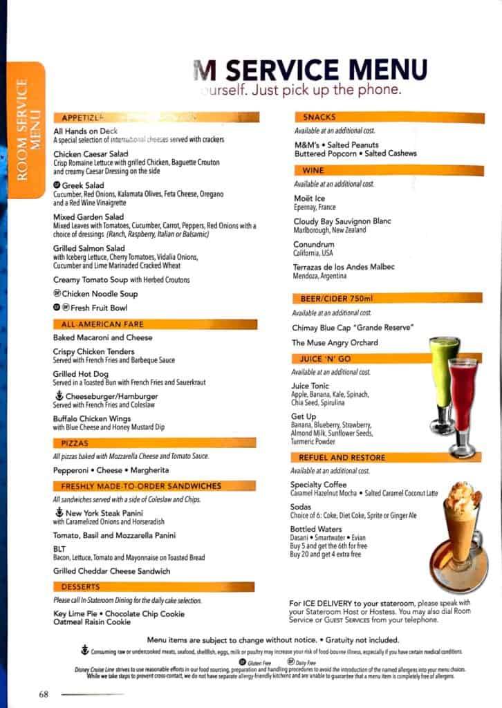 Room Service Menu