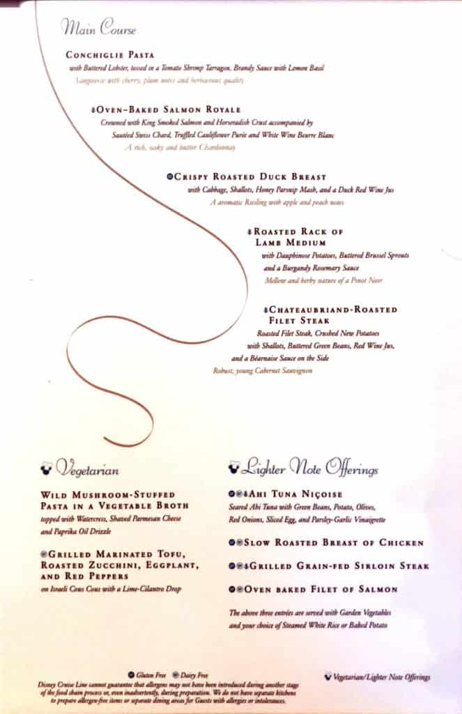 Entrees, Vegetarian, and Lighter Note Offerings