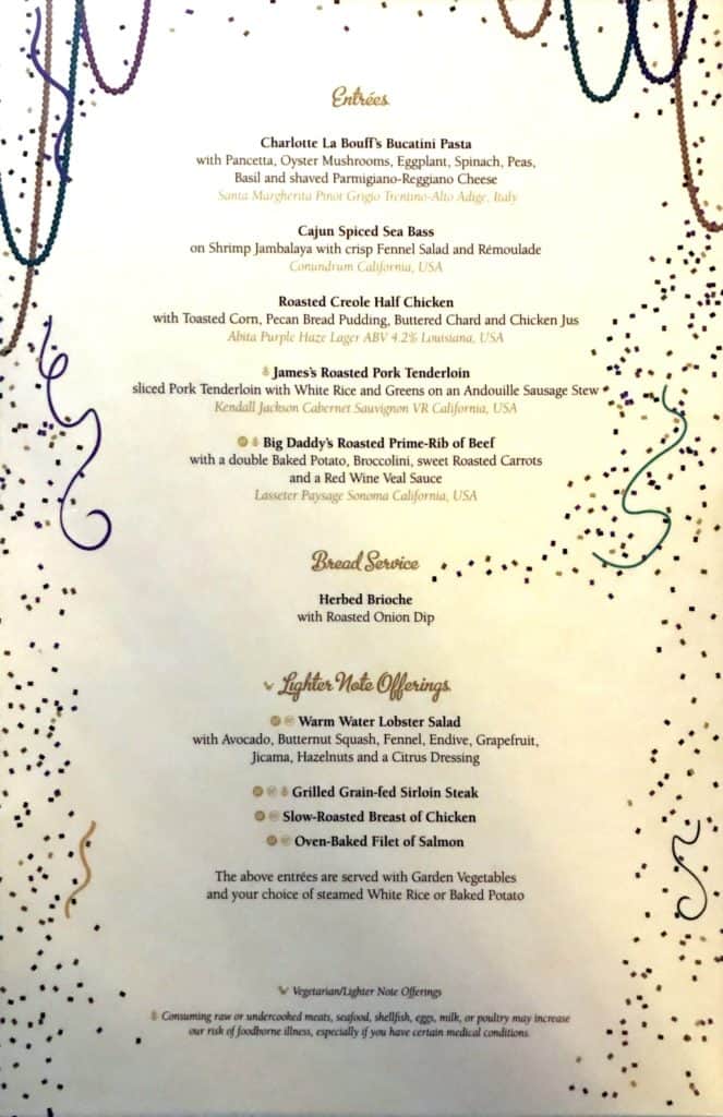 Entrees, Bread Service, Lighter Note Offerings