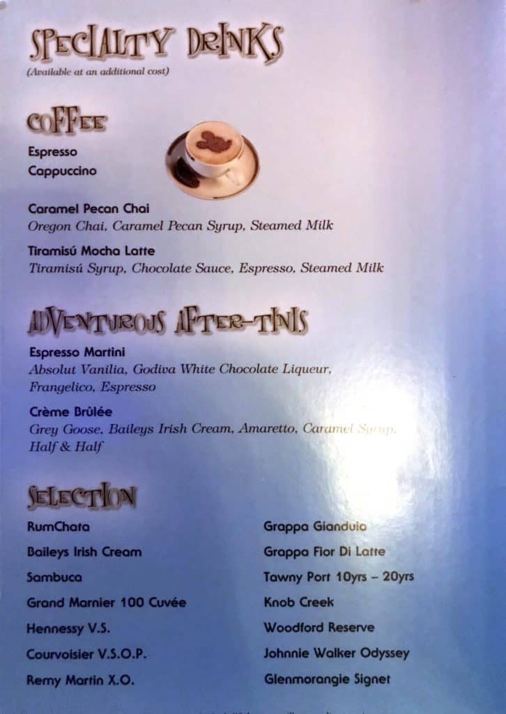 Dessert Menu - Coffee and Alcohol Selections