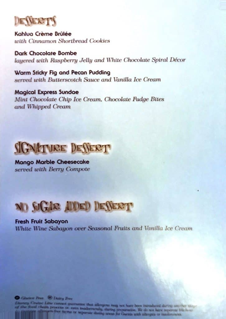 Dessert Menu - Desserts
