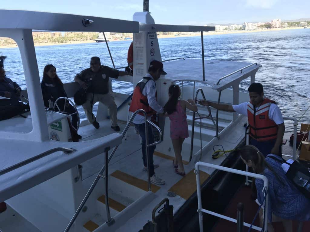 Boarding the tender boat