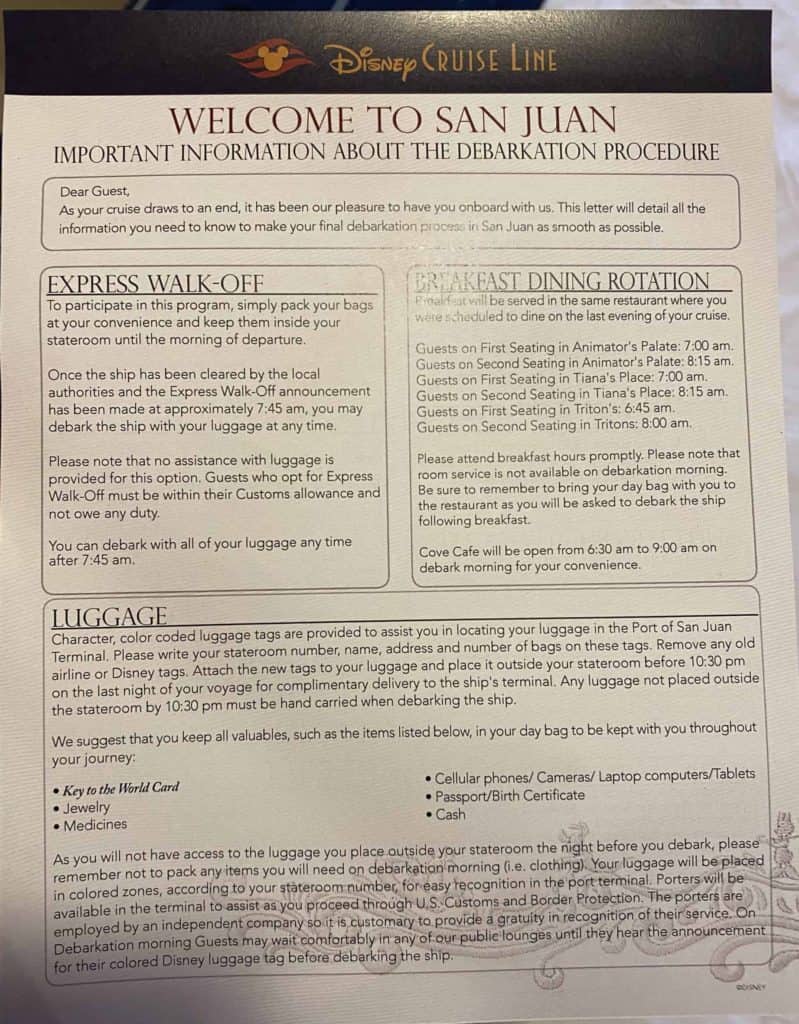 Disembarkation Information