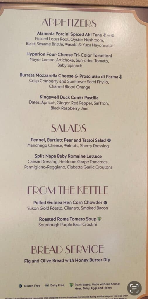 Appetizers, Salads, Soups, Bread Service
