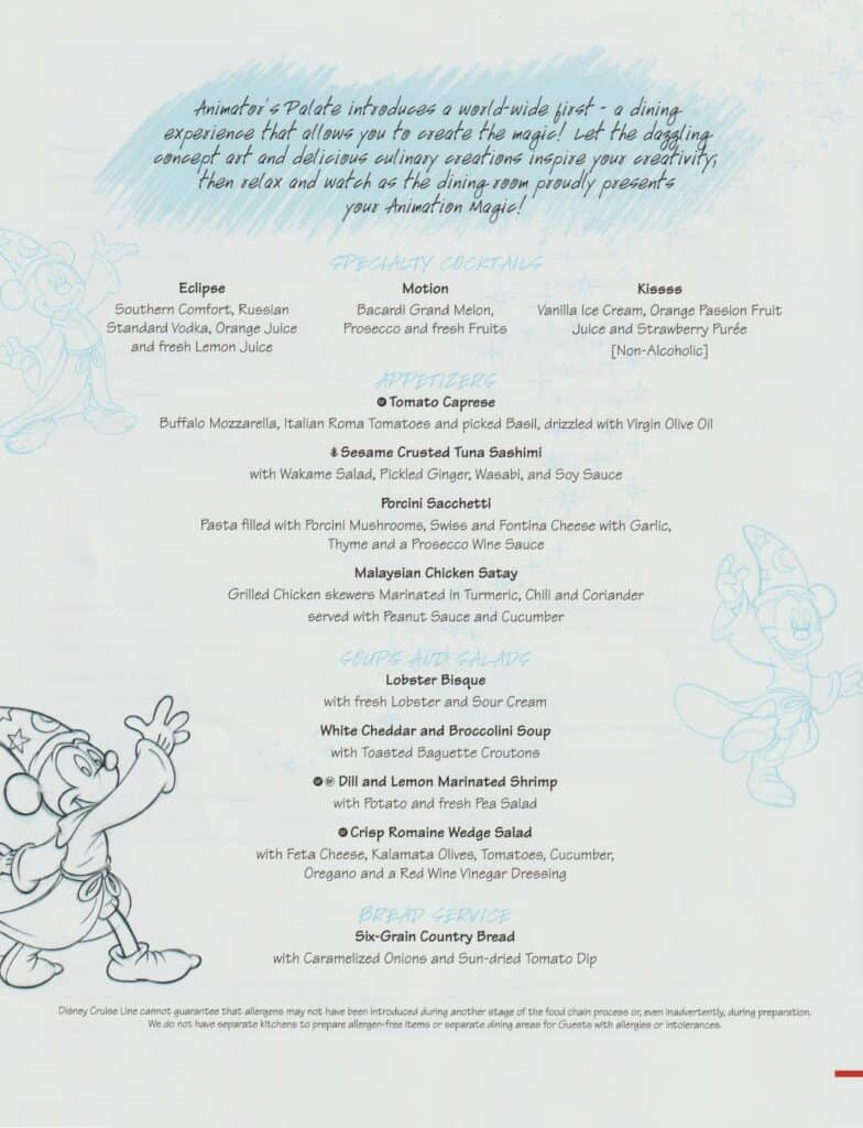 Appetizers, Bread Service, Soups, Salads