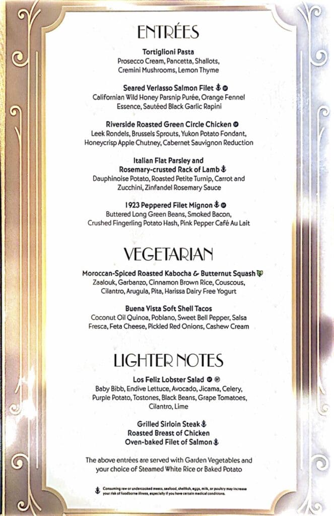 Disney Wish – 1923 Menu – Updated 2025 – Back to the Mouse